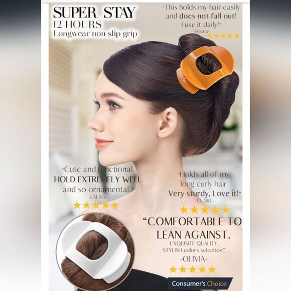 Set of 6 Large Lay Flat Hair Claw Clips in Black, Clear, and Amber NWT - Picture 7 of 7